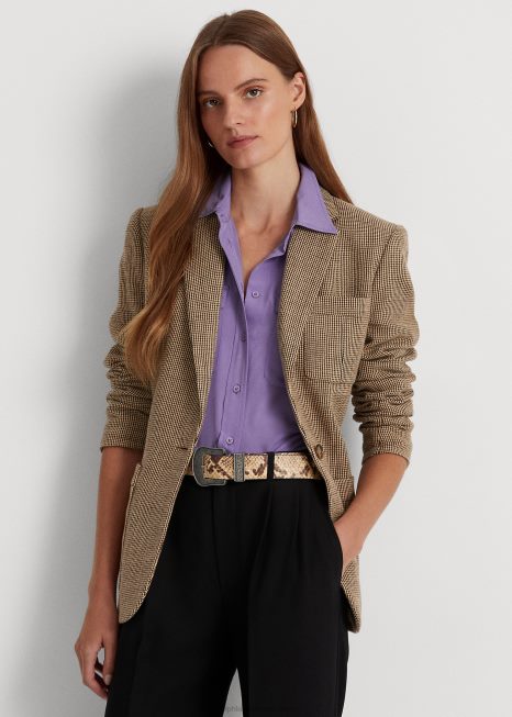 blazer sarja linho BD6J4866 mulheres Ralph Lauren marrom multi