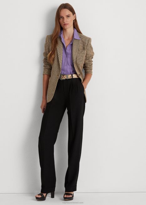 blazer sarja linho BD6J9524 mulheres Ralph Lauren marrom multi