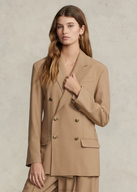 blazer trespassado mescla de lã BD6J9176 mulheres Ralph Lauren camelo