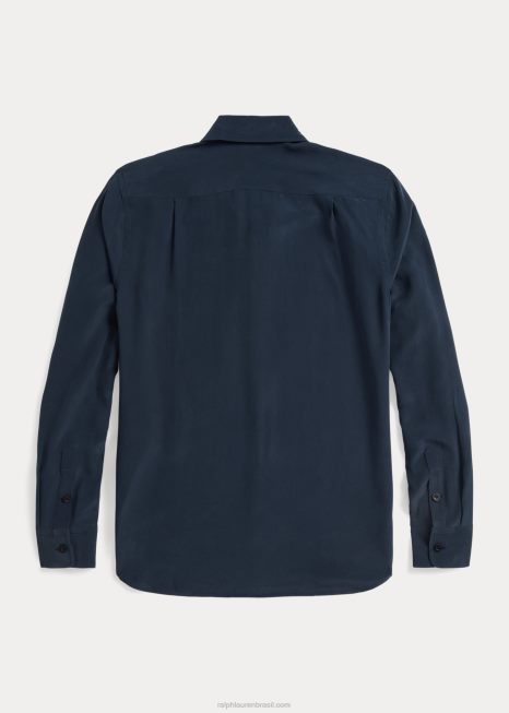 blusa crepe seda BD6J3662 mulheres Ralph Lauren marinha