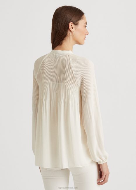 blusa georgette plissada BD6J4183 mulheres Ralph Lauren creme de mascarpone