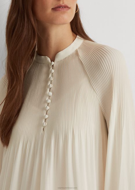 blusa georgette plissada BD6J4183 mulheres Ralph Lauren creme de mascarpone