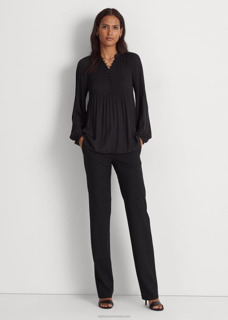 blusa georgette plissada BD6J4184 mulheres Ralph Lauren preto