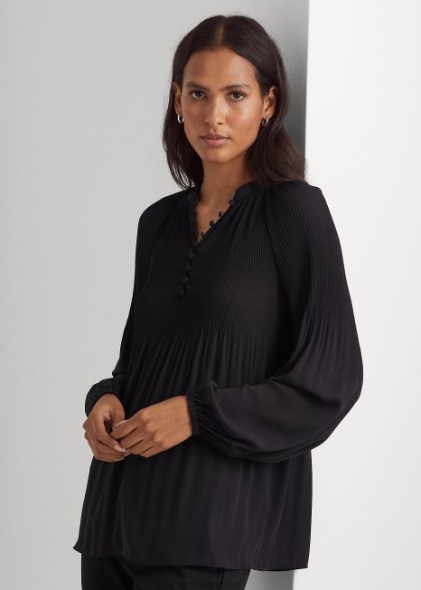blusa georgette plissada BD6J4184 mulheres Ralph Lauren preto