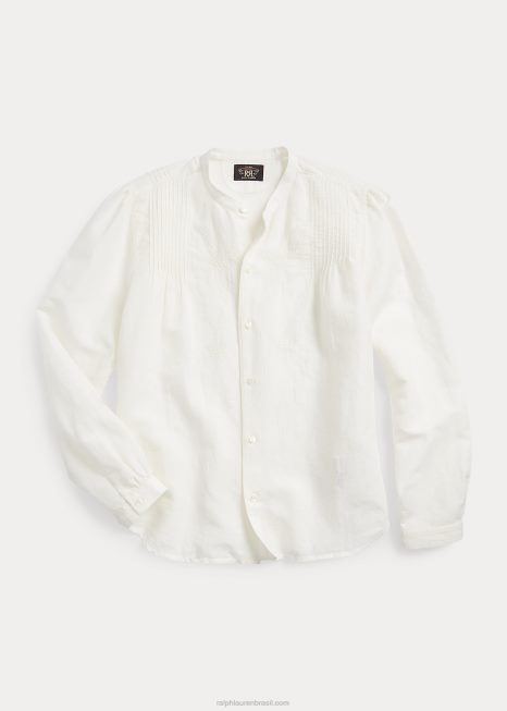 blusa linho bordado BD6J3615 mulheres Ralph Lauren branco antigo