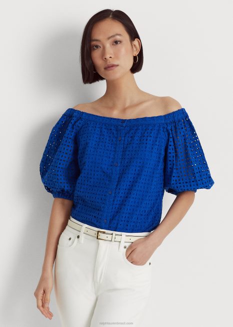 blusa ombro a ombro em algodão BD6J3914 mulheres Ralph Lauren saturno azul