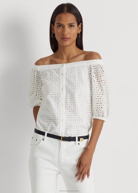 blusa ombro a ombro em algodão BD6J3915 mulheres Ralph Lauren branco