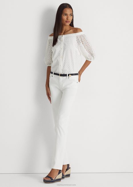 blusa ombro a ombro em algodão BD6J4366 mulheres Ralph Lauren branco