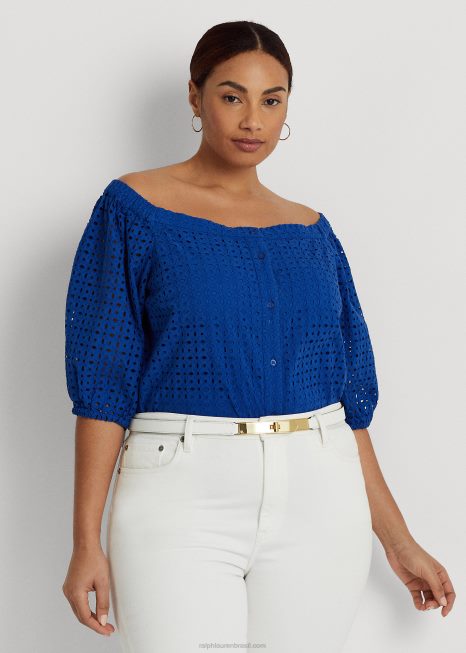 blusa ombro a ombro em algodão BD6J4568 mulheres Ralph Lauren saturno azul