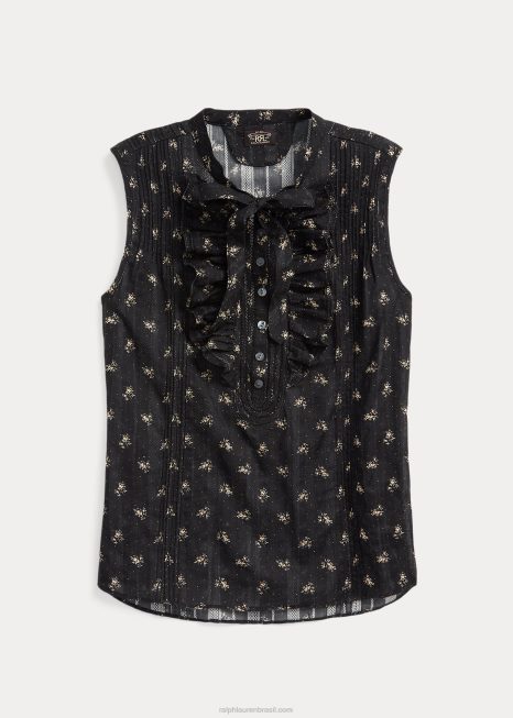 blusa sem mangas jacquard de algodão floral BD6J3629 mulheres Ralph Lauren preto/creme