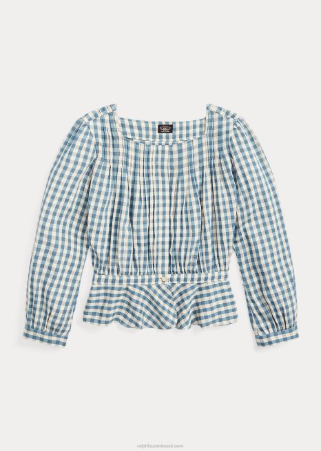 blusa voile peplum guingão BD6J3637 mulheres Ralph Lauren creme/azul