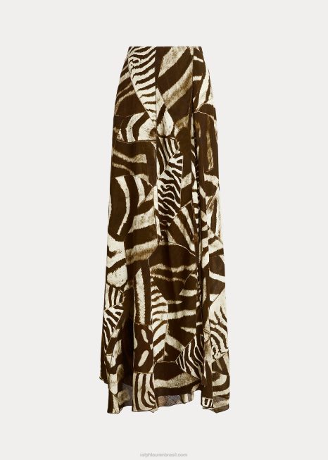 Saunders Calça voile de linho com estampa de zebra BD6J3589 mulheres Ralph Lauren marrom/creme multi