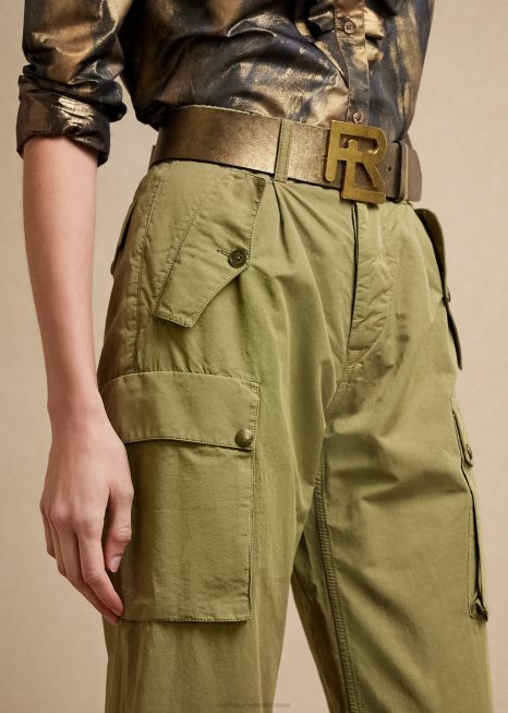 calça cargo charlee linho sarja BD6J3582 mulheres Ralph Lauren líquen verde