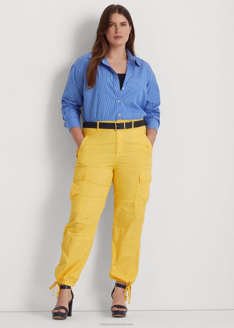 calça cargo de sarja peso pena BD6J4807 mulheres Ralph Lauren peixe-lua amarelo