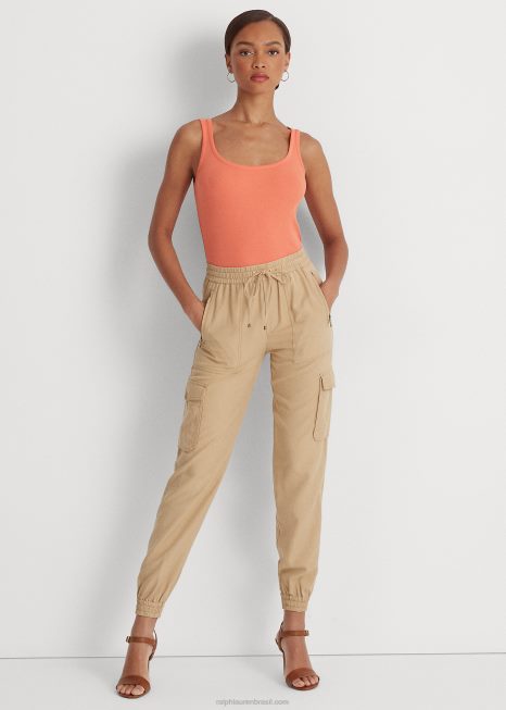 calça cargo sarja BD6J4292 mulheres Ralph Lauren bronzeado de bétula