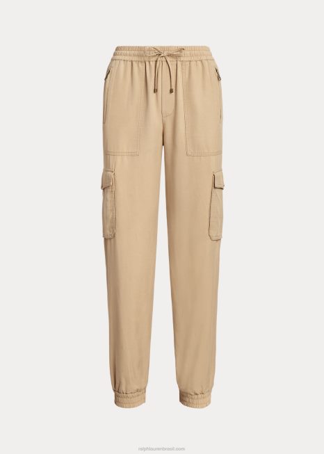 calça cargo sarja BD6J4292 mulheres Ralph Lauren bronzeado de bétula