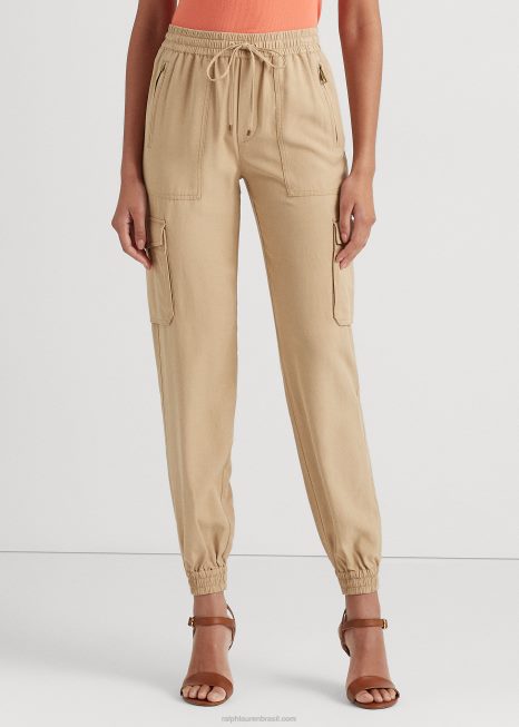 calça cargo sarja BD6J4292 mulheres Ralph Lauren bronzeado de bétula