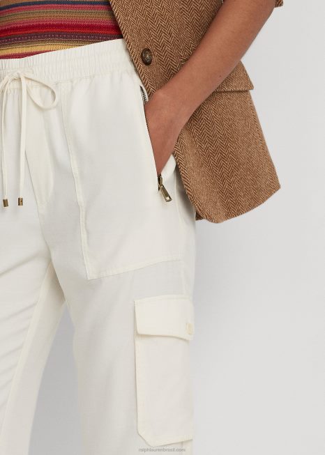 calça cargo sarja BD6J4293 mulheres Ralph Lauren creme de mascarpone