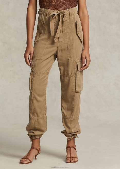 calça cargo sarja mistura de linho BD6J9199 mulheres Ralph Lauren