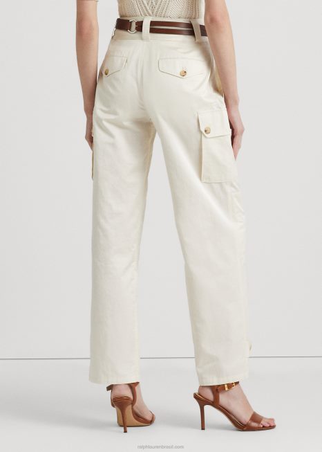 calça cargo shantung BD6J4058 mulheres Ralph Lauren creme de mascarpone
