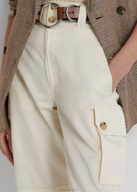 calça cargo shantung BD6J4058 mulheres Ralph Lauren creme de mascarpone