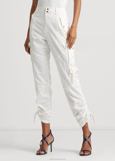 calça cargo shantung BD6J4850 mulheres Ralph Lauren branco