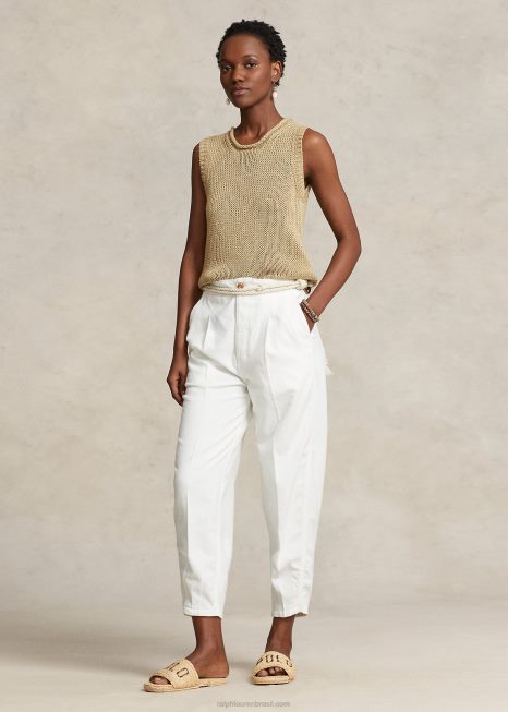 calça chino cenoura BD6J2959 mulheres Ralph Lauren branco