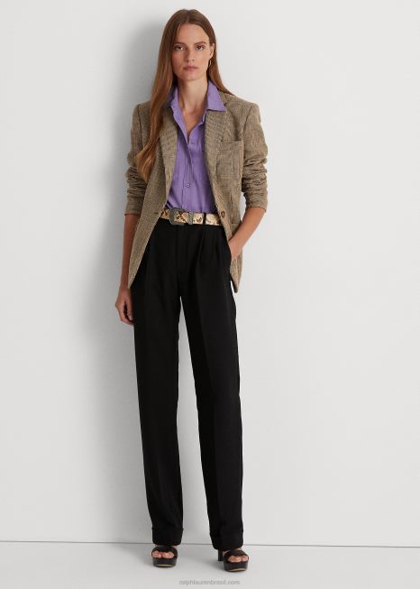calça crepe plissada BD6J4853 mulheres Ralph Lauren preto