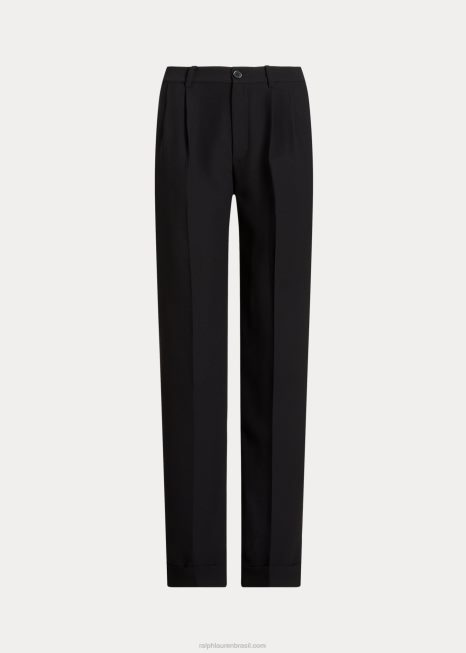 calça crepe plissada BD6J4853 mulheres Ralph Lauren preto