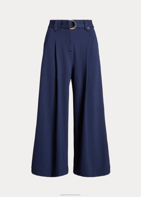 calça cropped ponte plissada com cinto BD6J4382 mulheres Ralph Lauren marinha refinada