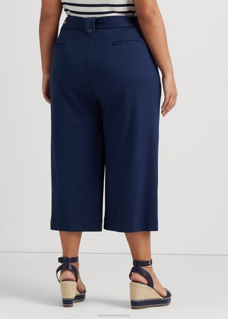 calça cropped ponte plissada com cinto BD6J4674 mulheres Ralph Lauren marinha refinada