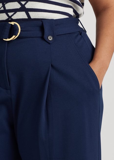 calça cropped ponte plissada com cinto BD6J4674 mulheres Ralph Lauren marinha refinada