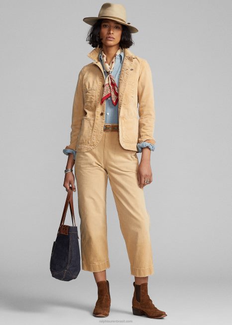 calça de lona de algodão cortada BD6J3645 mulheres Ralph Lauren caqui