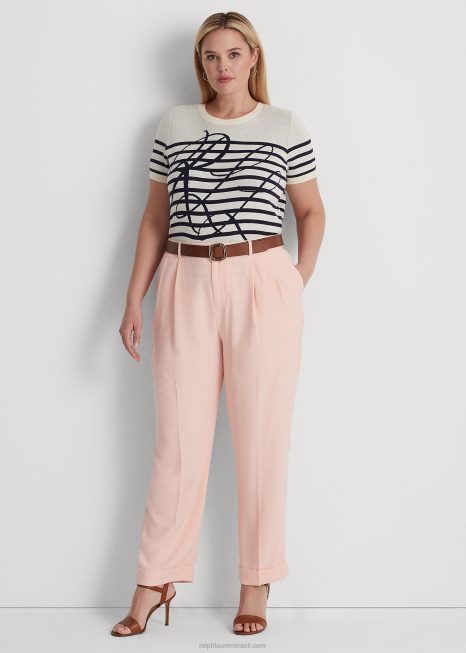 calça georgette dupla face plissada BD6J4612 mulheres Ralph Lauren Rosa pálido