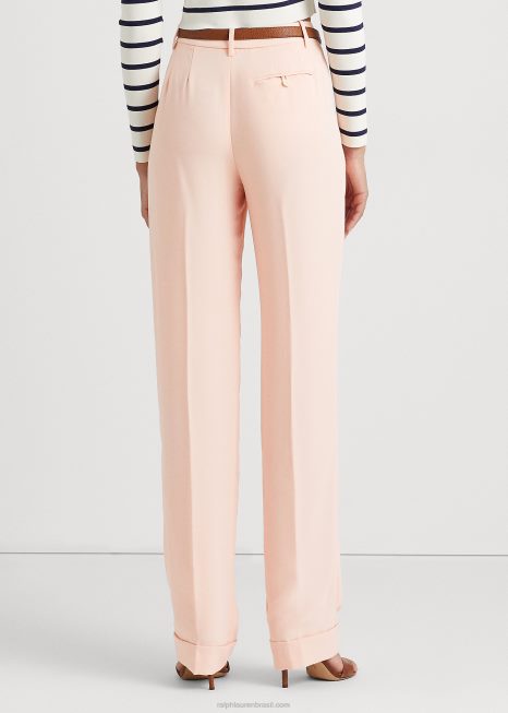calça georgette dupla face plissada BD6J4821 mulheres Ralph Lauren Rosa pálido