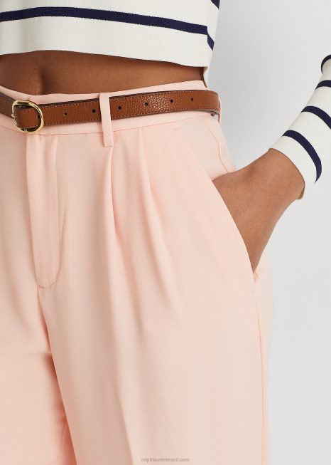 calça georgette dupla face plissada BD6J4821 mulheres Ralph Lauren Rosa pálido
