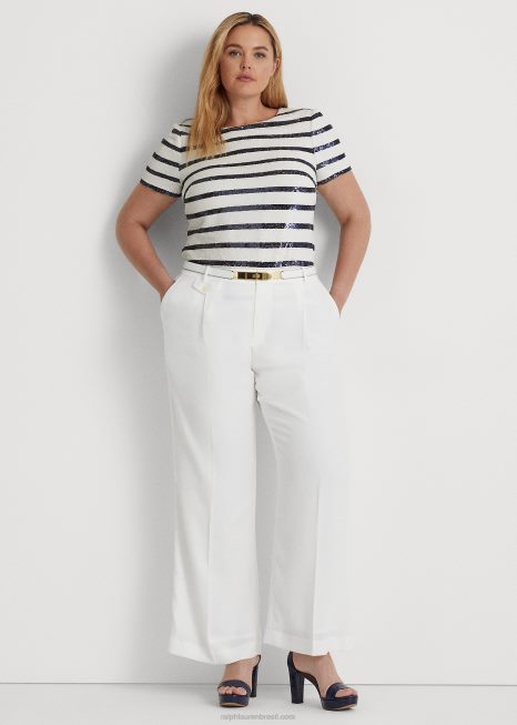 calça georgette plissada BD6J4805 mulheres Ralph Lauren branco