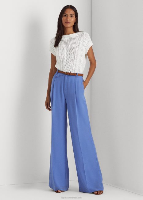 calça georgette plissada BD6J4893 mulheres Ralph Lauren Nova Inglaterra azul