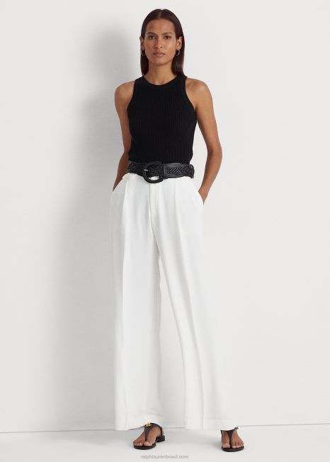 calça georgette plissada BD6J9560 mulheres Ralph Lauren branco