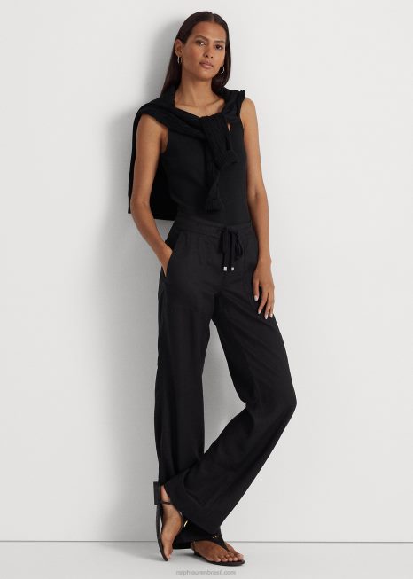 calça larga de linho BD6J9430 mulheres Ralph Lauren preto
