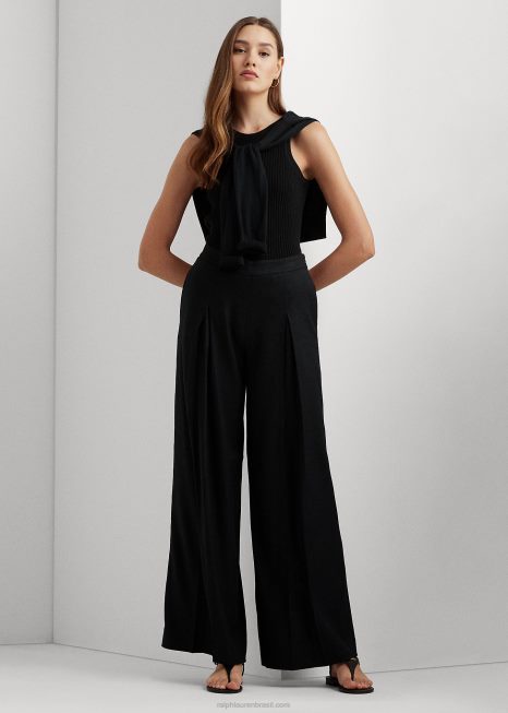 calça larga plissada em sarja mescla de linho BD6J4329 mulheres Ralph Lauren preto