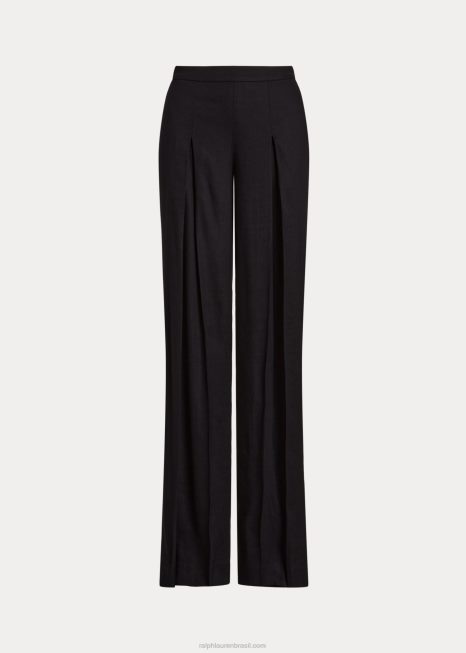 calça larga plissada em sarja mescla de linho BD6J4329 mulheres Ralph Lauren preto