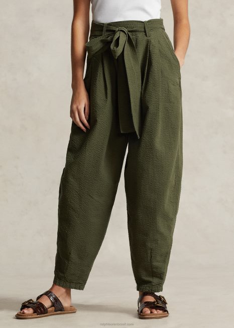 calça oversized algodão BD6J9192 mulheres Ralph Lauren Oliva