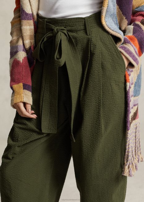 calça oversized algodão BD6J9192 mulheres Ralph Lauren Oliva