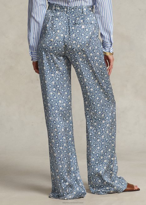 calça pantalona de cetim com motivo starburst BD6J3109 mulheres Ralph Lauren impressão radiante