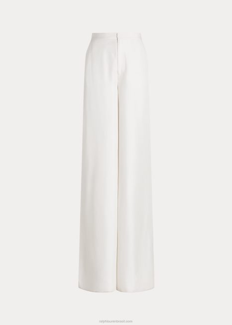 calça pantalona delaine seda shantung BD6J3498 mulheres Ralph Lauren off white