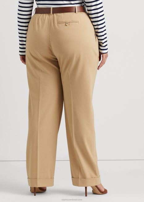 calça sarja plissada mescla de lã BD6J4702 mulheres Ralph Lauren bronzeado de bétula