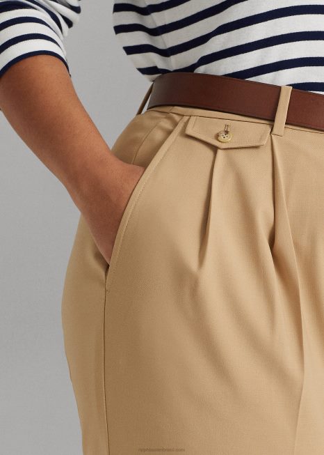 calça sarja plissada mescla de lã BD6J4702 mulheres Ralph Lauren bronzeado de bétula