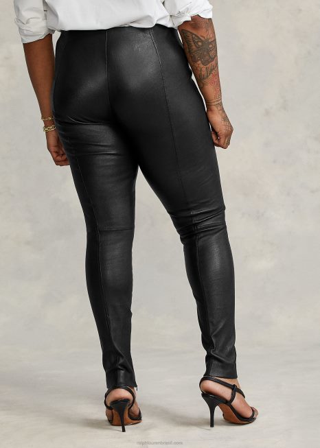 calça skinny de couro BD6J3342 mulheres Ralph Lauren preto