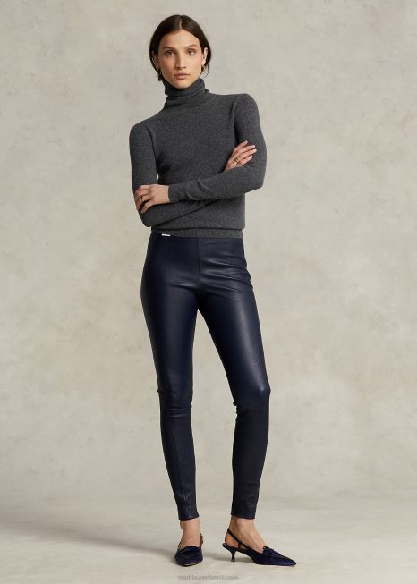 calça skinny de couro BD6J3343 mulheres Ralph Lauren marinha